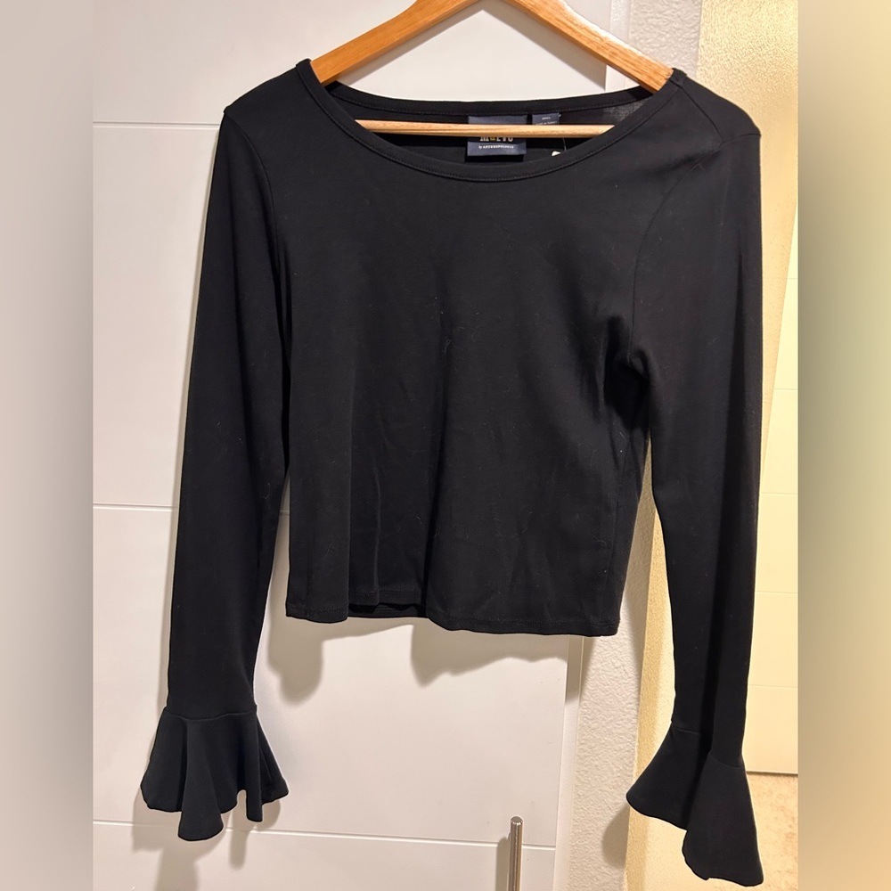 Anthropologie Maeve Black Bell Sleeve Top